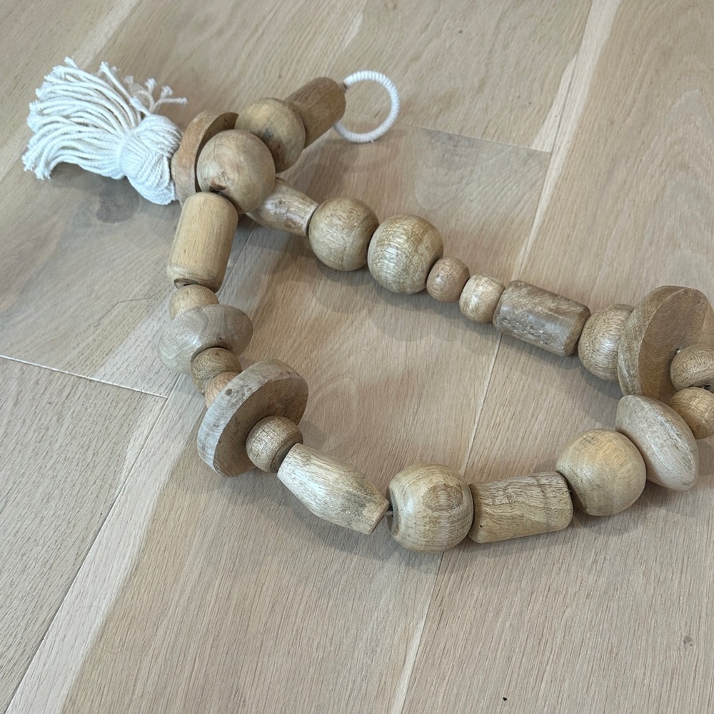 Natural Large Wood Bead Garland with Tassel - Neutral